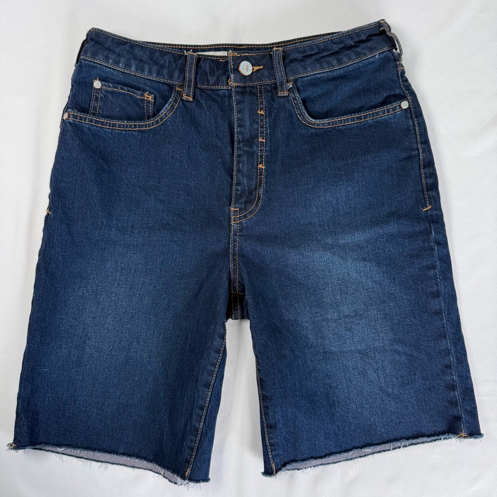 Pilcro High Rise Dark Blue Denim Bermuda Jean Shorts Womens Size 28‎